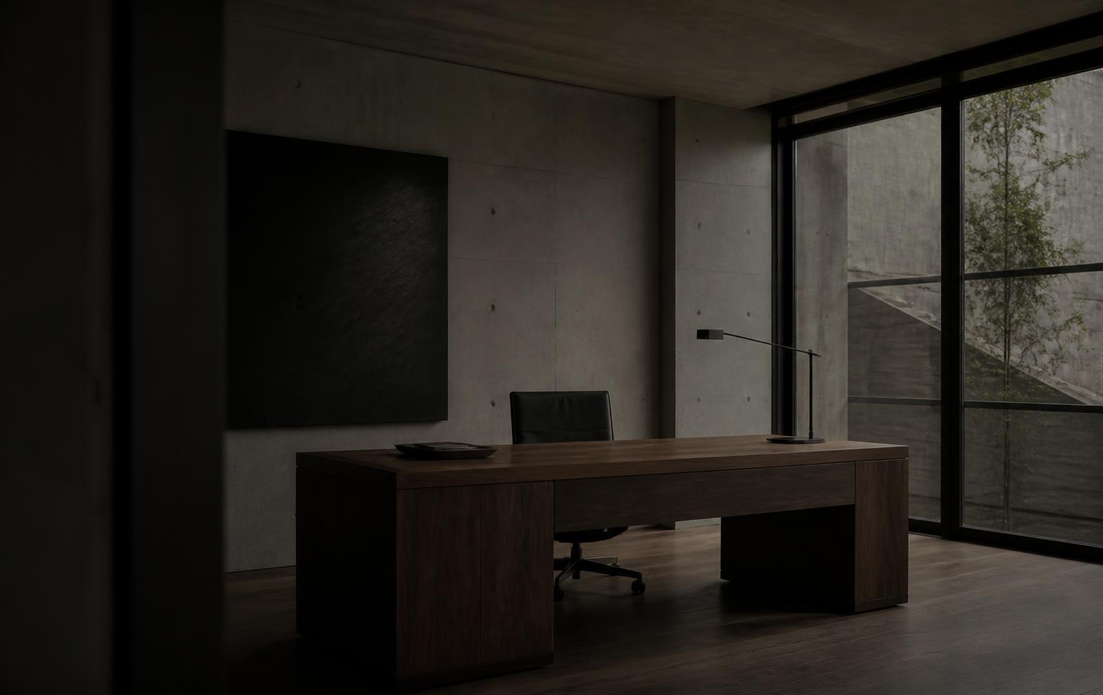 Bureau ÉPURE installé dans un intérieur en béton